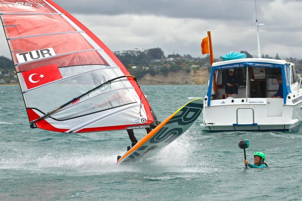 Mens RS:X finish - Aon Youth Worlds 2016, Torbay, Auckland, New Zealand, Day 4, December 19, 2016 © Richard Gladwell www.photosport.co.nz